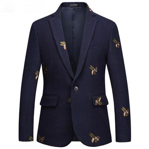 Herenpakken Blazers Fashion Men Business Casual Small Pak One-knop buitenlandse handel wollen bijen geborduurde topblazmen's