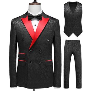 Trajes para hombres Blazers Moda Hombres Negocios Boda Anfitrión Dark Print 3 PCS Set Masculino Slim Fit Vestido de doble botonadura Traje Chaqueta Pantalones Chaleco 230923