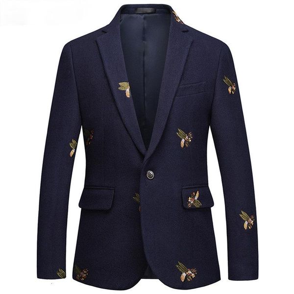 Trajes de hombre Blazers Moda Hombre Negocios Casual Traje pequeño Un botón Comercio exterior Lana Abeja Bordado Top BlazerMen's