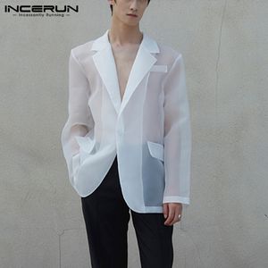 Trajes de hombre Blazers moda hombres malla transparente solapa manga larga Sexy Casual abrigos 2023 un botón Streetwear traje de fiesta S 5XL INCERUN 230609