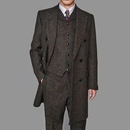 Herenpakken Blazers Fashion Heren Suits Tweed Three-Piece Suit Tweed Vintage Business Jacket Vest and Pants Custom Wedding Tuxedos Nieuw in Winter 230505