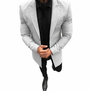 Costumes pour hommes Blazers Mode Hommes Hiver Chaud Laine Trench-Coat Simple Boutonnage Manteau Longue Veste Outwear Noir Bleu Gris 310v