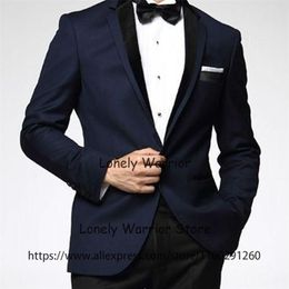 Trajes para hombres Blazers Fashion Navy Blue Mens Suits Formal banquete Blazer Slim Fit Boded Groom Tuxedo Man 2 piezas Pantalones Juego de disfraz Homme 220909