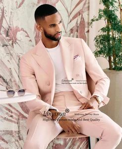 Costumes masculins Blazers Fashion Pink Wedding for Men Slim Fit Groom Tuxedos 2 pièces Pantalon Pantalon Set Male Prom Party Blazer Terno Masculinome