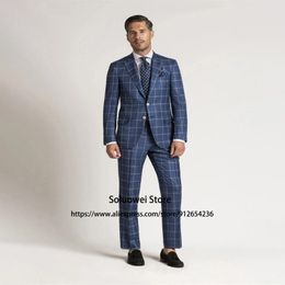 Costumes pour hommes Blazers Mode Plaid Slim Fit Hommes Groom Prom Wedding Party Tuxedo 2 Pièce Veste Pantalon Ensemble Formelle Affaires Blazer Terno Mascu