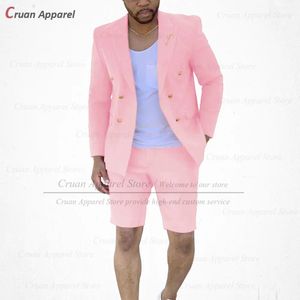 Costumes pour hommes Blazers Mode Rouge pour hommes Casual Veste à double boutonnage avec short 2 pièces Ensemble Beach Prom Mariage Tuxedos Groom Groomsmen 231216