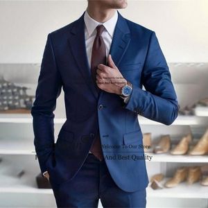 Herenpakken Blazers Fashion Royal Blue Men Suit Gotched Rapel Business Blazer Slim Fit Wedding Bruidegom Tuxedo Terno Masculino 2 -delige set jasbroek 230303