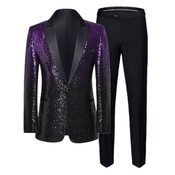 Costumes pour hommes Blazers mode costume à paillettes 2 pièces hommes Bar KTV scène Performance robe mâle dégradé vêtements 230504