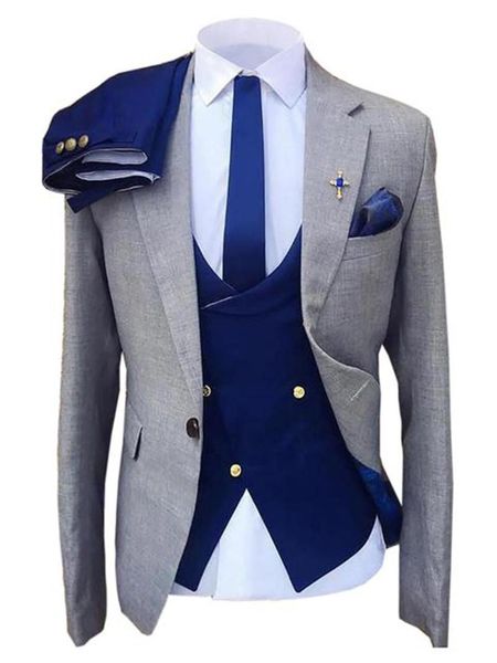Costumes pour hommes Blazers Costume de mode pour homme gris Blazer bleu marine gilet et pantalon mariée marié smoking Costume taille