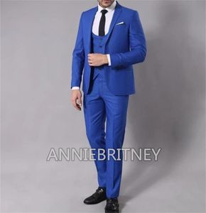 Herenpakken Blazers Fashion Wedding Suit voor Men Blue Slim Fit 2 -delige (Blazer Pant) Custom Made Plus Size Formal Man Party Tuxedo Set