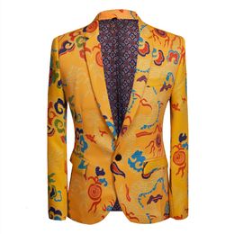 Herenpakken blazers mode geel casual boetiquechinese styreclane print pak jas man jas trouwjurk top 221124
