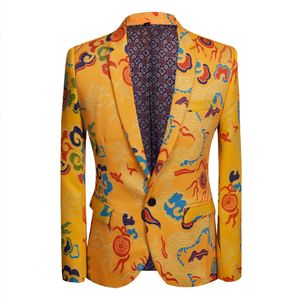 Costumes pour hommes Blazers Mode Jaune Casual BoutiqueChinese StyleCrane Imprimer Costume Veste Homme Manteau Robe De Mariée Top 221124