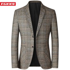 Costumes pour hommes Blazers FGKKS printemps automne hommes Slim Fit britannique Plaid costume formel veste fête mariage affaires décontracté mâle 221124