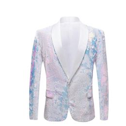 Costumes Homme Blazers Col Polaire Mode Flash Slim Paillettes Blazer Host Bar Performances Vestes Personnalisées Terno Masculino Argent