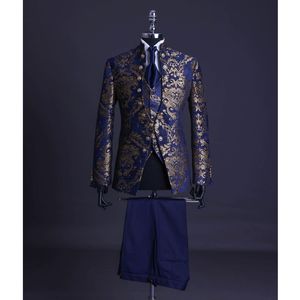 Herenpakken blazers bloemen jacquard mannen pakken voor bruiloft dubbele borsten bruidegom smoking met stand kraag 3 -delige Italiaanse formele gelegenheid jurken 230503