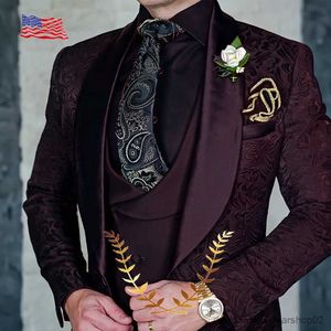 Costumes pour hommes Blazers Formel Floral Mens Costume De Mariage Marié Tuxedo Trois Pièces Noir Robe De Soirée Slim Fit Design Élégant Costume Pour Hommes