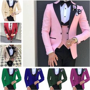 Costumes pour hommes Blazers formel rose marié Tuxedos hommes pour la fête de mariage bal châle revers garçons d'honneur Costume HommeJacketVestpant 230111