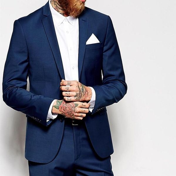 Costumes pour hommes Blazers Formal Slim Fit Tuxedos Groomsmen Blue Blue Blue Suit Mariage époux Pantage de veste Veste