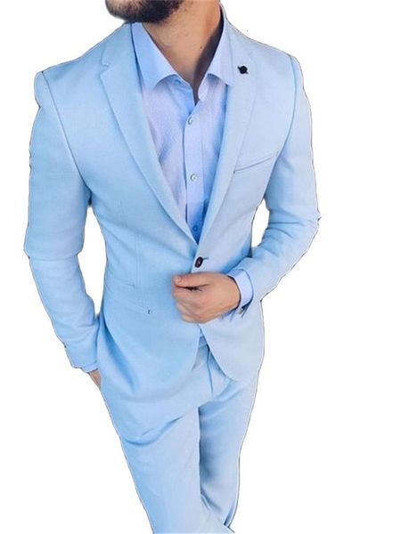 Costumes pour hommes Blazers complets hommes revers cranté bleu clair manteau Blazer pantalon tenue costume d'affaires mariage homme Costume 2 pc veste pantalon cravate 230630