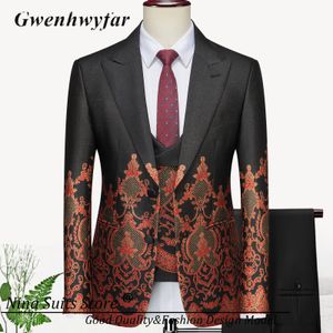 Costumes pour hommes Blazers G N Cool Men Attractive Tuxedos Party Wear Male Certian Place Floral Tuxedo Groomsmen Dreaming Wedding Blazer Vest with Pants 230728