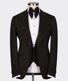 Costumes pour hommes Blazers Glitter Wedding Tuxedo Black Groom Slim Fit Crystals Blazer Vest Pantal