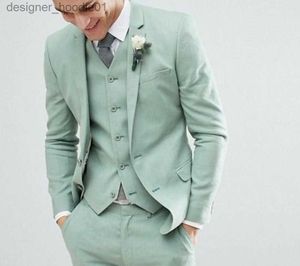 Costumes pour hommes Blazers Green Beach Mariage Tuxedos Slim Fit Revers cranté Hommes Costumes Deux Boutons Formel Business Groom Costume Veste Pantalon Gilet Tie272d L230914