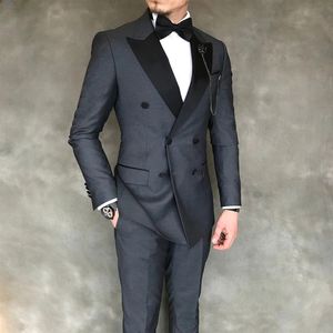 Costumes pour hommes Blazers Gris Veste à double boutonnage pour hommes à revers en pointe Pantalon 2 pièces veste pantalon robe de mariée robe de soirée vêtements pour hommes 230406