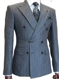 Costumes pour hommes Blazers Costumes pour hommes à rayures grises pour smokings de marié ed revers Slim Fit Blazer 2 pièces veste pantalon homme sur mesure vêtements 231127