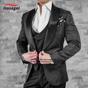 Costumes pour hommes Blazers marié Terno costume Design italien personnalisé noir fumer veste de smoking 3 pièces ensemble gilet pantalon mariage 231129