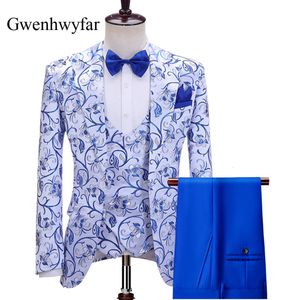 Costumes pour hommes Blazers Gwenhwyfar Luxury Orchid Pattern Wedding Gentlemen Tuxedo Peaked Revers Jacket Double Breasted Vest Slim Pant 230111