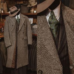 Costumes pour hommes Blazers Manteau de laine à chevrons Hommes sur mesure Pardessus à double boutonnage Hiver Chaud Business Mariage Marié Bal sur mesure 231101