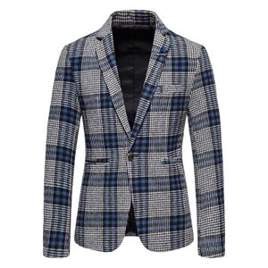 Costumes pour hommes Blazers Haute Qualité Blazer Hommes Tendance Coréenne À Carreaux Simple Affaires Élégant Mode Casual Fête Garçons D'honneur Gentleman Slim Costume Veste 230322