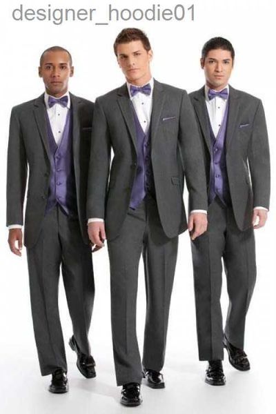 Trajes para hombres Blazers Venta caliente Gris Novio Esmoquin Muesca Solapa Dos botones Vestido de novia para hombres El mejor traje colectivo de fiesta de negocios para hombres populares (chaqueta + pantalones + corbata + chaleco) 2 L230914