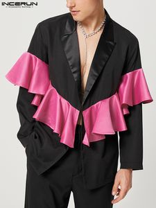 Trajes de hombre Blazers INCERUN Men Blazer Patchwork Ruffle Lapel manga larga Moda Casual Streetwear Party Nightclub Thin Coats S-5XL 7 221122