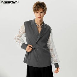 Costumes pour hommes Blazers INCERUN Tops Style américain Beau Hommes Dentelle Creux Épissage Sangle Conception Costume Casual Costume De Fête Vestes S-5XL 231114