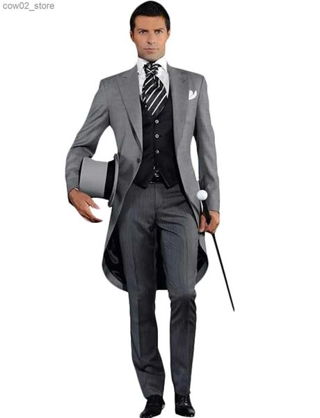 Trajes para hombres Blazers Estilo de caballero italiano Hombre de boda Abrigo de cola larga Novio Prom Esmoquin Trajes formales para hombre terno masculino (Chaqueta + Pantalones + Chaleco) Q230103