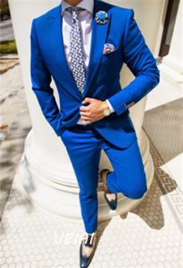 Herenpakken Blazers Italiaanse stijl op maat gemaakte Royal Blue Suits voor bruiloft Single Breasted Slim Fit 2 stuks bruidegom Tuxedos Groomsman Party Suit 230509