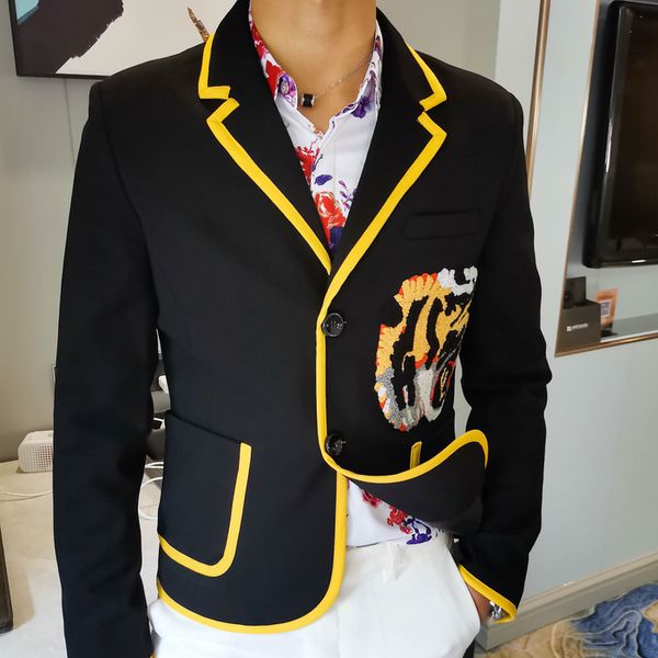 Ternos masculinos blazers jaqueta reunindo cabeça de tigre casaco masculino tendência hiphop trajes de palco para cantor casual elegante 230206