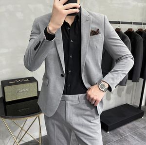 Trajes para hombres Blazers (chaqueta + pantalones) Marca de gama alta Boutique Moda Color sólido Traje de negocios informal para hombre Conjunto de 2 piezas Vestido de novia para novio