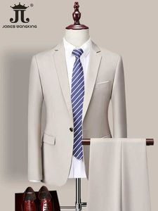 Costumes masculins Blazers (veste + pantalon) Marque de luxe à la mode à la mode des hommes solides.