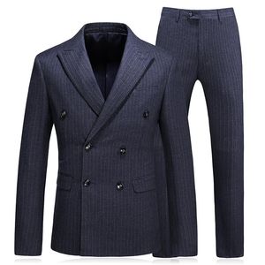 Herenpakken blazers (jasbroekvest) chique donkergrijze krijtstreep 3 -delige bruidegom smoking voor bruiloft formeel prom pak feest avond blazer c