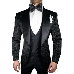 Herenpakken Blazers Jas Broek Vest Knap Zwart Jacquard 3-delig Bruidegom Tuexdos Voor Bruiloft Formeel Prom Pak Party Ev183J