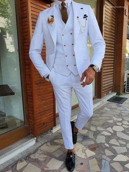 Costumes pour hommes Blazers (veste pantalon gilet) beau blanc 3 pièces smoking de marié pour mariage costume de bal formel soirée Terno
