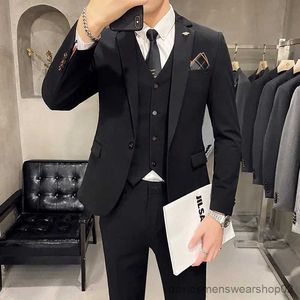 Trajes para hombres Blazers (chaqueta + chaleco + pantalones) Boutique de gama alta Color sólido Traje de negocios formal para hombre Conjunto de 3 piezas Traje de boda para novio Esmoquin