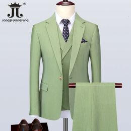 Costumes pour hommes Blazers veste gilet pantalon S-5XL luxueux costume d'affaires vert pour hommes 3 pièces bal Banquet fête marié robe de mariée costume de couleur unie 231114