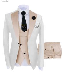 Suisses masculines Blazers (veste + gilet + pantalon) Suits pour hommes 2023 costume d'affaires décontracté costume formel social 3 pcs set marié mariage menl231130