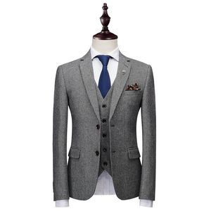 Trajes para hombres Blazers Chaquetas Chaleco Pantalones Otoño Invierno Cálido Lana Tela de sarga Marca de gama alta Traje de negocios formal para hombre Conjunto de 3 piezas Novio Mié