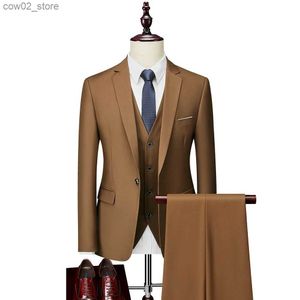 Trajes para hombres Blazers (chaquetas + chaleco + pantalones) Blazers de negocios de alta calidad para hombres/mejor vestido de novia para novio traje de tres piezas/hombre esmoquin S-6XL Q230103