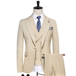 Herenpakken Blazers JacketVestpants Boutique Pure Color Mens Business Formal Suit driedelige set en tweedelige set bruidegom trouwjurk S-5XL 230303