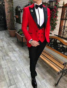 Costumes pour hommes Blazers JELTOIN Rouge Hommes Slim Fit Pour Mariage Groom Tuxedo Prom Peaked Revers Homme 3 Pièces Ensemble Veste Gilet Pantalon Terno Masculin